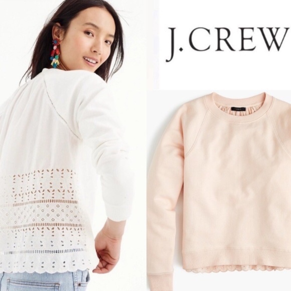 J. Crew pink crew neck sweater with eyelet back detail, size S